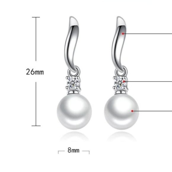 NEW 925 Sterling Silver Diamond Pearl Earrings - Picture 6 of 7